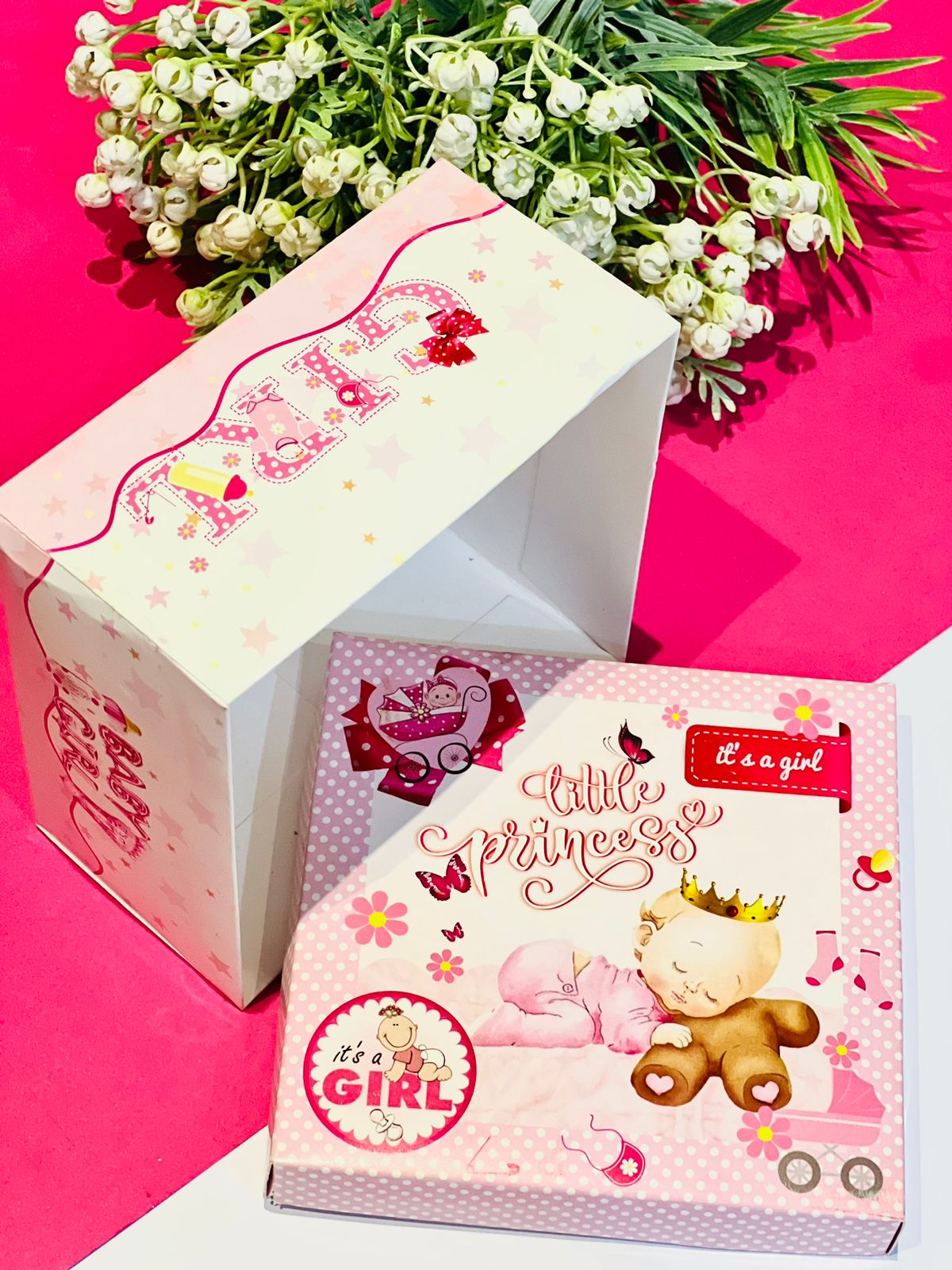 Baby Girl Pink Themed Announcement Boxes 🩷